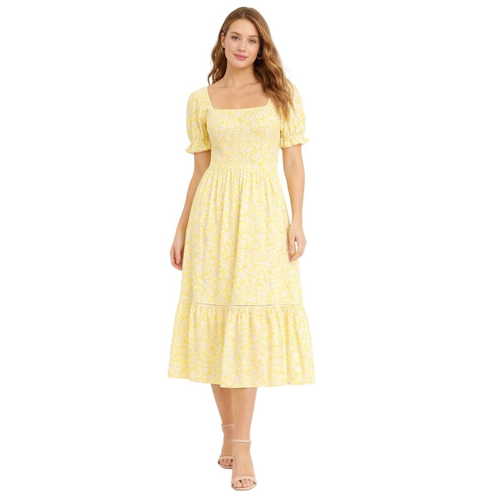 NWT Lost + Wander Yellow Floral Smocked Midi Cottagecore Prairie Sundress S - Picture 1 of 9
